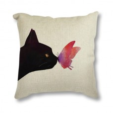 Black Cat & Pink Butterfly Cushion 